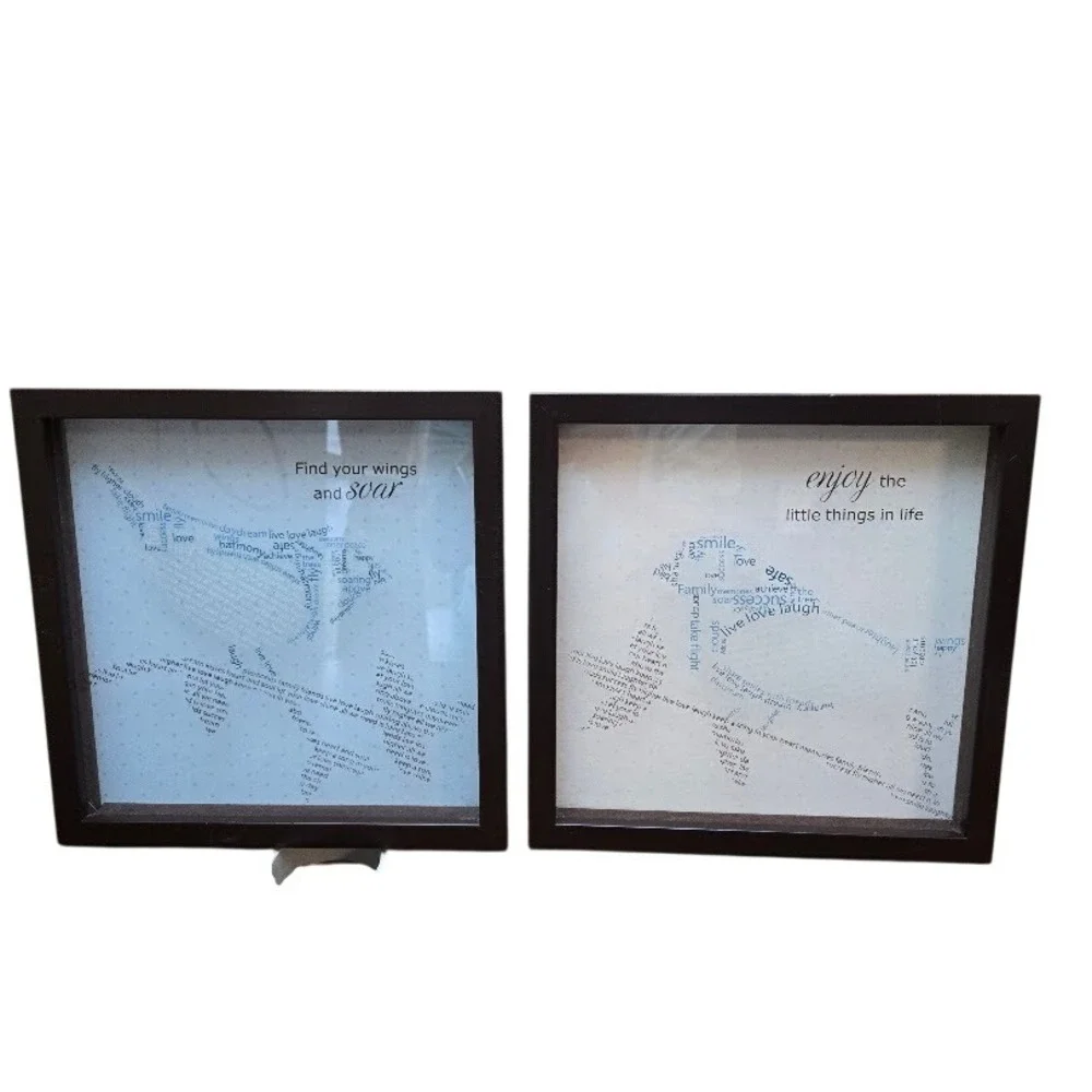 2 Framed Inspirational Word‎ Art Pictures Bird Theme Find Your Wings Enjoy Life